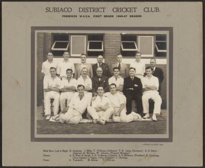 PHOTOGRAPH: SUBIACO DISTRICT CRICKET CLUB, PREMIERS W.A.C.A. 1ST GRADE, 1946-47