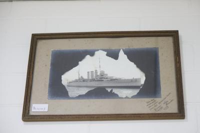 Photo of HMAS Australia (?) inside mao of Australia