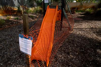 PHOTOGRAPH (DIGITAL): COVID 19 SIGNAGE AND BARRIERS, PLAYGROUND, JUNE 2020