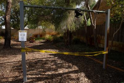 PHOTOGRAPH (DIGITAL): COVID 19 SIGNAGE AND BARRIERS, PLAYGROUND, JUNE 2020