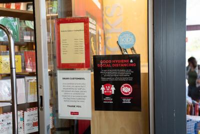 PHOTOGRAPH (DIGITAL): COVID 19 SIGNAGE, DYMOCKS BOOK STORE, ROKEBY ROAD, JUNE 2020