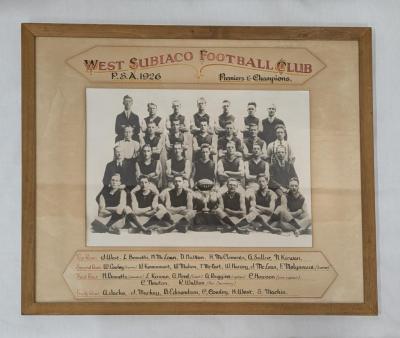 PHOTOGRAPH (FRAMED): WEST SUBIACO FOOTBALL CLUB, PREMIERS AND CHAMPIONS, 1926