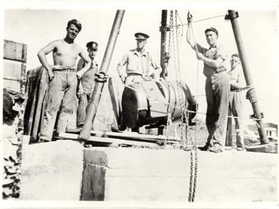 Inter War, Western Australia, Rottnest Island, Oliver Hill Battery. Installation . Pump Chamber motor and pump. WO II WAGHORN, Battery Master Gunner