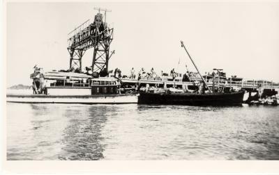 Inter War, Western Australia, Rottnest Island. Army Jetty. Barge "Angus" and motor launch, 1937