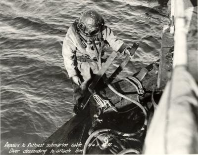 Western Australia, Rottnest Island. Gage Roads. Hard hat diver cable repairs 1936