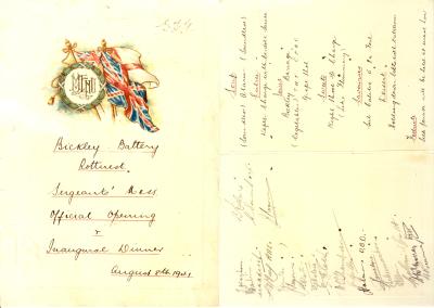 World War 2, Western Australia, Rottnest Island, Bickley Battery, Inaugural Sergeants Mess Dinner Menu, 1941