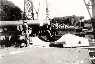 Inter War, Western Australia, Rottnest Island. Military Railway, 9.2 inch barrel on rolling stock for transport