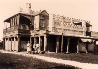 Inter War, Western Australia, Rottnest Island. Government House. Captain MEEVSE, Captain YOUNG and Dad (Lieutenant LAKE)