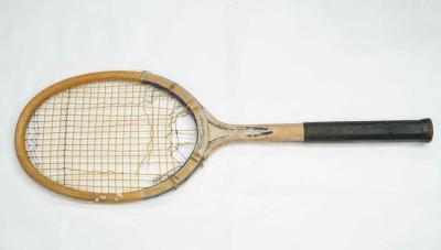 TENNIS RACQUET: WOODEN, OVAL SHAPE