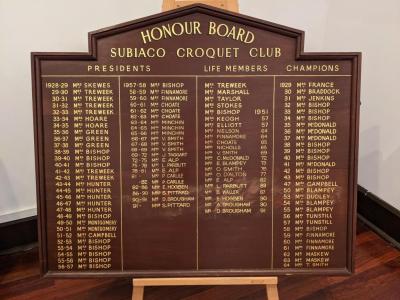 HONOUR BOARD: SUBIACO CROQUET CLUB