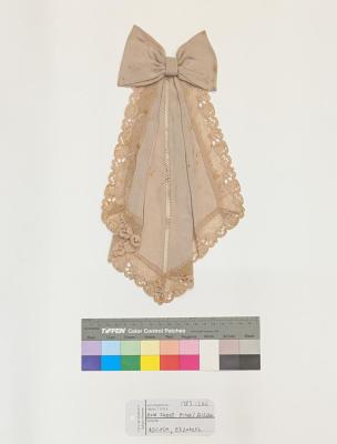 BOW JABOT: PINK / BEIGE WITH TRIANGULAR LACE TRIMMED FALL