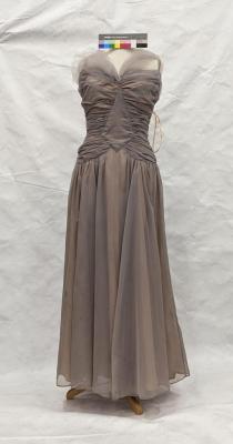 DRESS: EVENING, FULL LENGTH GREY NYLON