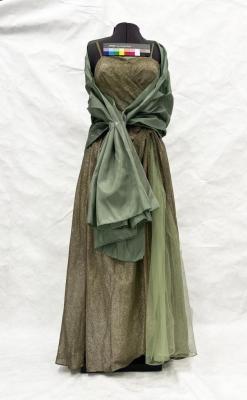 DRESS: EVENING DRESS, GREEN AND GOLD LAME