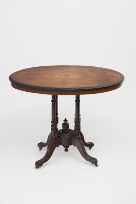 TABLE: WALNUT VENEER, OVAL, WITH OVAL CENTRE DESIGN