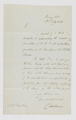 LETTER, DUKE OF NEWCASTLE TO ARCHIBALD PAULL BURT
