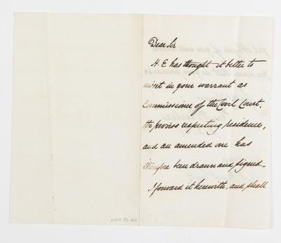 NOTE, FREDERICK PALGRAVE BARLEE TO ARCHIBALD PAULL BURT RE AMENDING HIS WARRANT AS COMMISSIONER OF THE CIVIL COURT