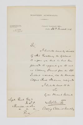 LETTER, APPOINTMENT OF SEPTIMUS BURT ATTORNEY GENERAL