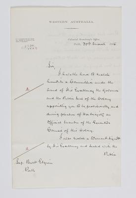 LETTER, ACTING COLONIAL SECRETARY TO SEPTIMUS BURT RE APPOINTMENT ACTING ATTORNEY GENERAL