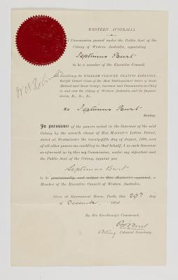 COMMISSION, SEPTIMUS BURT, MEMBER EXECUTIVE COUNCIL OF WESTERN AUSTRALIA