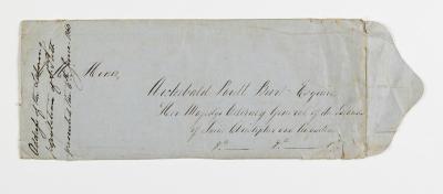 ENVELOPE, CONTAINED TESTIMONIAL FROM HEADS OF LABOURING FAMILIES ST KITTS TO ARCHIBALD PAULL BURT