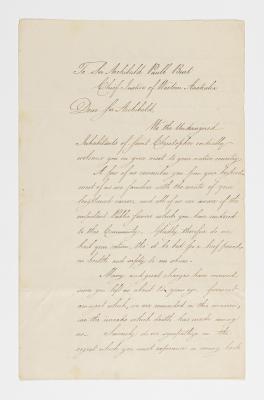LETTER, UNSIGNED COPY, FROM INHABITANTS OF ST CHRISTOPHER TO ARCHIBALD PAULL BURT, 1874