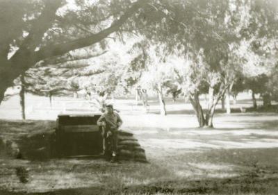 AMERICAN ARMY OFFICER AT AIR RAID SHELTER IN CLAREMONT PARK