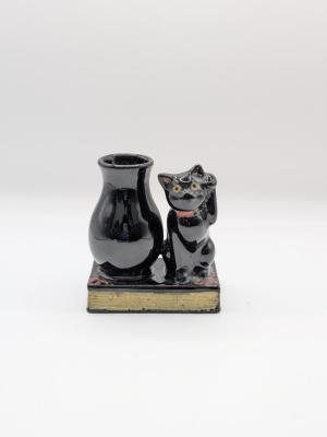 VASE: BLACK WITH BLACK CAT