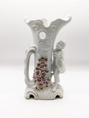 VASE: WITH PINK ROSES AND FIGURE OF BOY