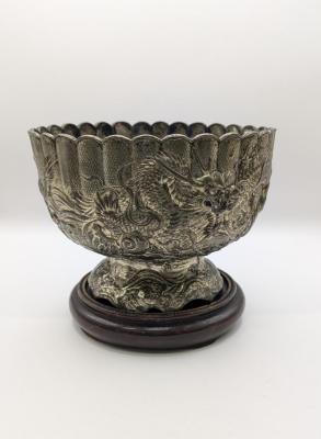 VASE: METAL WITH WOOD STAND