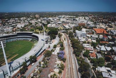 PHOTOGRAPH: AERIAL PHOTOGRAPH OF SUBIACO OVAL, SUBIACO ROAD AND THE RAILWAY