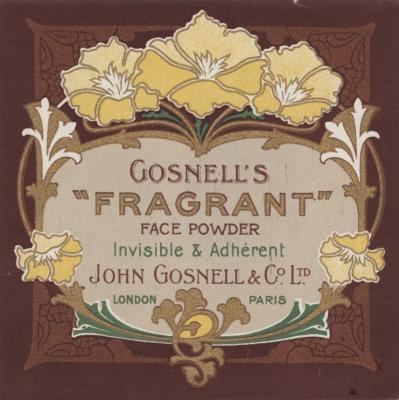Gosnell's Fragrant Face powder label (brown)