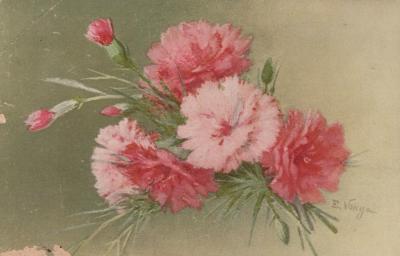 POSTCARD: 'GOOD LUCK' CARNATIONS