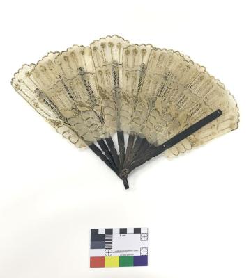 FAN: INDONESIAN PARCHMENT FAN WITH BUFFALO HORN GUARD STICKS