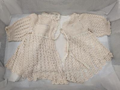 BABY'S COAT: CROCHET PALE PINK SILK THREAD (MATCHING BONNET 1987.204)