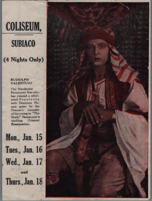 SOUVENIR LEAFLET TO PROMOTE FILM 'THE SHEIK' RUDOLPH VALENTINO AT COLISEUM