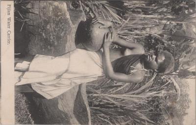 POSTCARD: FIJI - TO JAMES DENNIS - 'FIJIAN WATER CARRIER'