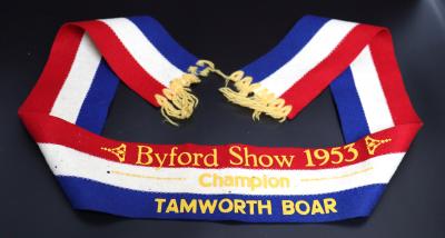 PRIZE, RIBBON - BYFORD SHOW 1953, CHAMPION TAMWORTH BOAR