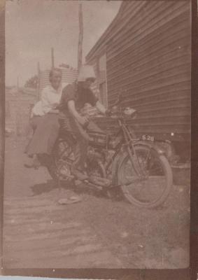 PHOTOGRAPH: JOHN AND ETHEL ON A MOTORCYCLE, THELMA GREEN BEQUEST