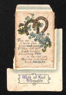 POSTCARD: DENNIS, TWO HORSE SHOES