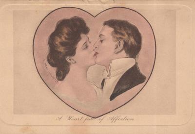 POSTCARD: DENNIS, BIRTHDAY COUPLE KISSING IN HEART