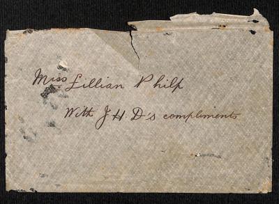 ENVELOPE: TO LILLIAN PHILP 'WITH JHD'D COMPLIMENTS'