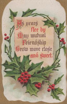 POSTCARD: CHRISTMAS HOLLY WITH FRIENDSHIP POEM