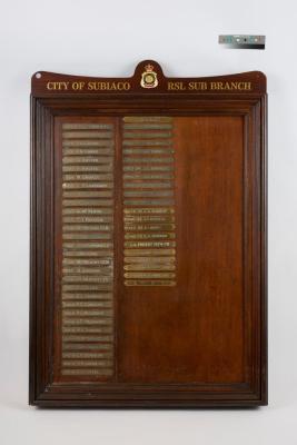 MEMORIAL: SUBIACO RETURNED SERVICES LEAGUE (RSL) HONOUR BOARD