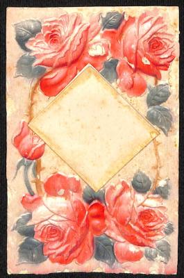 POSTCARD: EMBOSSED PINK ROSES WITH ATTACHED BOOKLET
