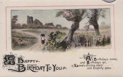 POSTCARD: 'A HAPPY BIRTHDAY TO YOU' TO LILLIAN DENNIS, FROM JIM DENNIS