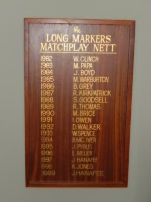 MEN'S LONG MARKERS' MATCH PLAY CHAMPIONSHIP HONOUR BOARD