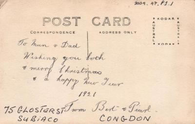 POSTCARD: 75 GLOSTER STREET HOUSE, FROM ALBUM 1, THELMA GREEN COLLECTION