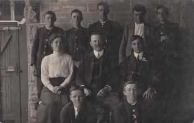 POSTCARD: GROUP OF PEOPLE AT CLAREMONT POST OFFICE, FROM ALBUM 1, THELMA GREEN COLLECTION