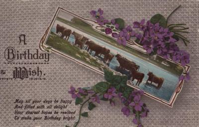 POSTCARD: DECORATED BIRTHDAY CARD, FROM ALBUM 1, THELMA GREEN COLLECTION