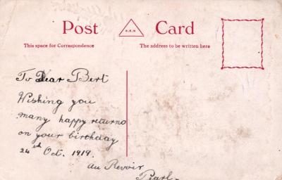 POSTCARD: DECORATED BIRTHDAY CARD, FROM ALBUM 1, THELMA GREEN COLLECTION